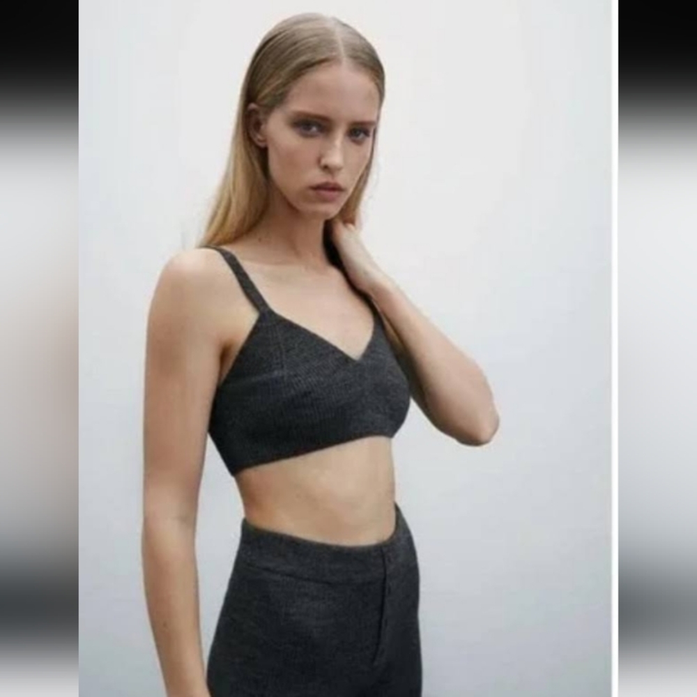 NWT Zara Ribbed Gray Cropped Knit Bra Top